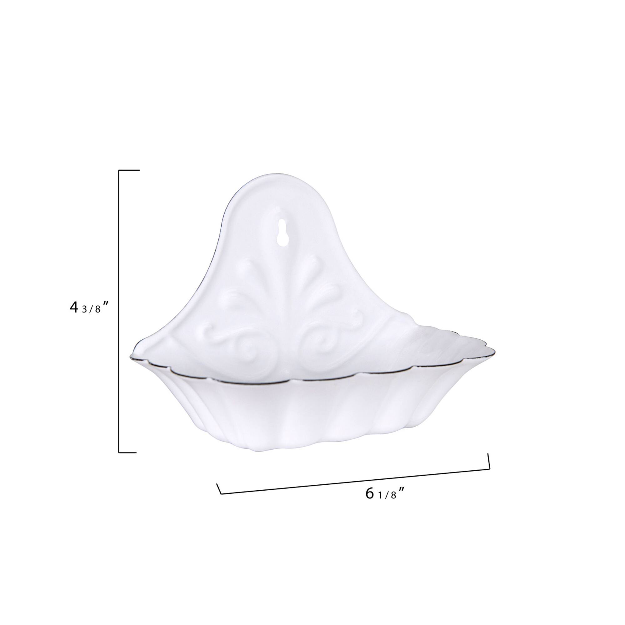 6" White Enameled Metal Soap Dish